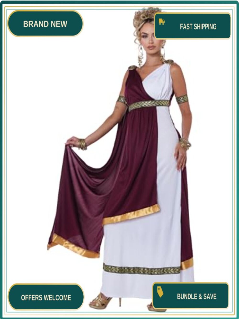 Roman Empress Adult Costume Dress Drape Medallions Armbands